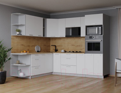 Кухонный гарнитур Интерлиния Мила Лайт 1.88x2.4 левая (белый платинум/белый платинум/дуб бунратти)