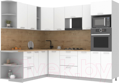 Кухонный гарнитур Интерлиния Мила Лайт 1.88x2.6 левая (белый платинум/белый платинум/дуб бунратти) - фото