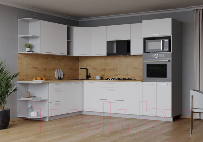 Кухонный гарнитур Интерлиния Мила Лайт 1.88x2.6 левая (белый платинум/белый платинум/дуб бунратти)