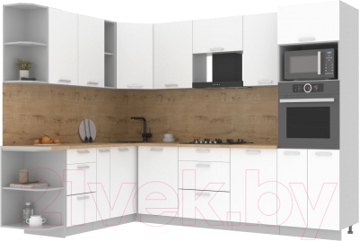 Кухонный гарнитур Интерлиния Мила Лайт 1.88x2.8 левая (белый платинум/дуб бунратти) - фото