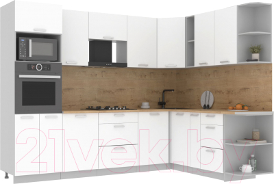 Кухонный гарнитур Интерлиния Мила Лайт 1.88x3.0 левая (белый платинум/дуб бунратти) - фото