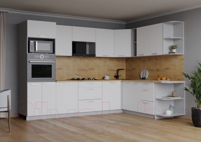 Кухонный гарнитур Интерлиния Мила Лайт 1.88x3.0 левая (белый платинум/дуб бунратти)