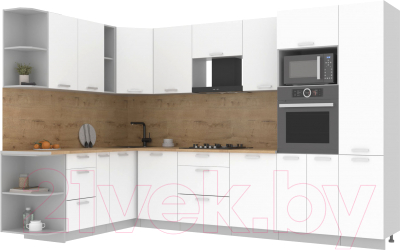 Кухонный гарнитур Интерлиния Мила Лайт 1.88x3.2 левая (белый платинум/дуб бунратти) - фото