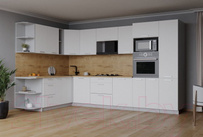 Кухонный гарнитур Интерлиния Мила Лайт 1.88x3.2 левая (белый платинум/дуб бунратти)