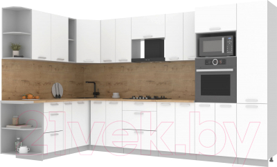 Кухонный гарнитур Интерлиния Мила Лайт 1.88x3.4 левая (белый платинум/дуб бунратти) - фото
