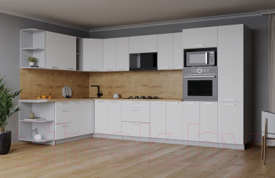 Кухонный гарнитур Интерлиния Мила Лайт 1.88x3.4 левая (белый платинум/дуб бунратти)