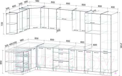 Кухонный гарнитур Интерлиния Мила Лайт 1.88x3.4 левая (белый платинум/дуб бунратти)