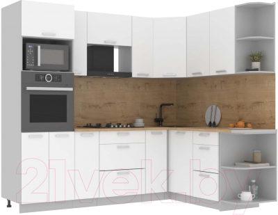 Кухонный гарнитур Интерлиния Мила Лайт 1.68x2.4 правая (белый платинум/белый платинум/дуб бунратти) - фото