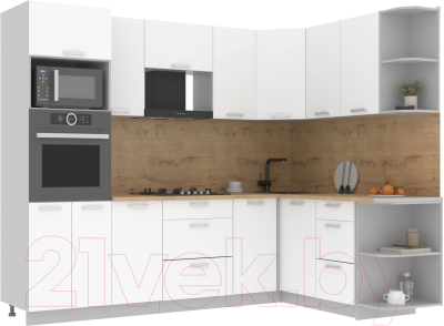 Кухонный гарнитур Интерлиния Мила Лайт 1.68x2.6 правая (белый платинум/белый платинум/дуб бунратти) - фото