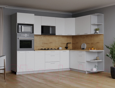 Кухонный гарнитур Интерлиния Мила Лайт 1.68x2.6 правая (белый платинум/белый платинум/дуб бунратти)