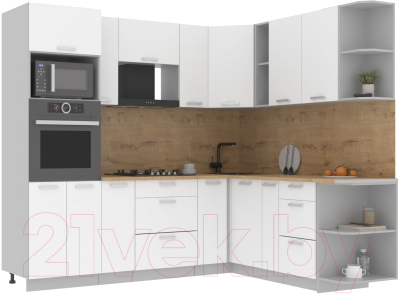 Кухонный гарнитур Интерлиния Мила Лайт 1.88x2.4 правая (белый платинум/белый платинум/дуб бунратти) - фото