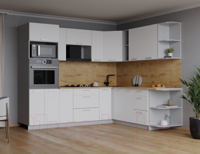 Кухонный гарнитур Интерлиния Мила Лайт 1.88x2.4 правая (белый платинум/белый платинум/дуб бунратти)