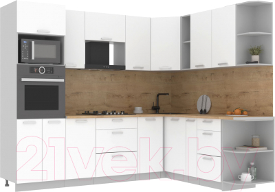 Кухонный гарнитур Интерлиния Мила Лайт 1.88x2.6 правая (белый платинум/дуб бунратти) - фото