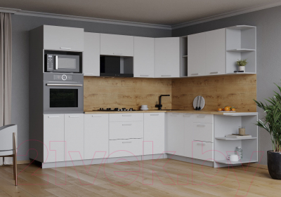 Кухонный гарнитур Интерлиния Мила Лайт 1.88x2.6 правая (белый платинум/дуб бунратти)