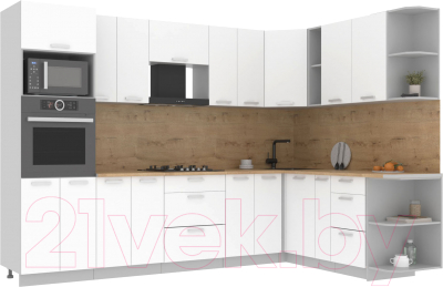 Кухонный гарнитур Интерлиния Мила Лайт 1.88x3.0 правая (белый платинум/белый платинум/дуб бунратти) - фото