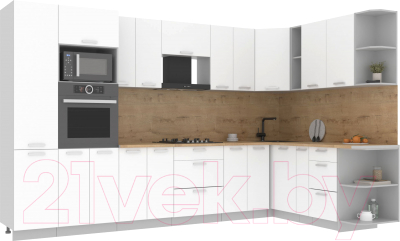 Кухонный гарнитур Интерлиния Мила Лайт 1.88x3.4 правая (белый платинум/дуб бунратти) - фото