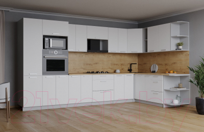 Кухонный гарнитур Интерлиния Мила Лайт 1.88x3.4 правая (белый платинум/дуб бунратти)