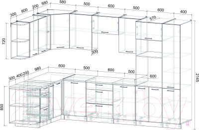Кухонный гарнитур Интерлиния Мила Лайт 1.68x3.2 левая (белый платинум/бетон/бискайская сосна)