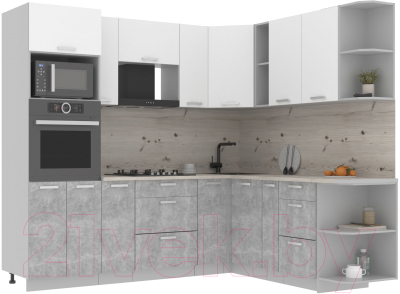 Кухонный гарнитур Интерлиния Мила Лайт 1.88x2.4 правая (белый платинум/бетон/бискайская сосна) - фото