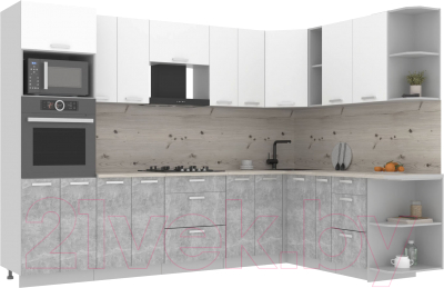 Кухонный гарнитур Интерлиния Мила Лайт 1.88x3.0 правая (белый платинум/бетон/бискайская сосна) - фото
