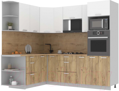 Кухонный гарнитур Интерлиния Мила Лайт 1.68x2.4 левая (белый платинум/дуб золотой/дуб бунратти) - фото