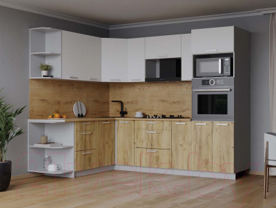 Кухонный гарнитур Интерлиния Мила Лайт 1.68x2.4 левая (белый платинум/дуб золотой/дуб бунратти)