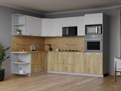 Кухонный гарнитур Интерлиния Мила Лайт 1.68x2.6 левая (белый платинум/дуб золотой/дуб бунратти)