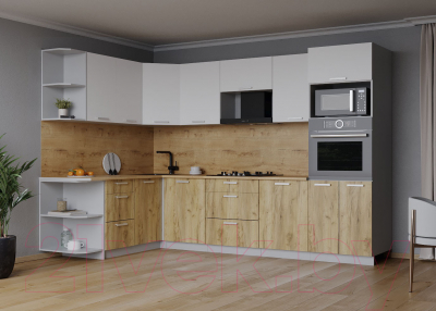 Кухонный гарнитур Интерлиния Мила Лайт 1.68x2.8 левая (белый платинум/дуб золотой/дуб бунратти)