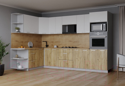 Кухонный гарнитур Интерлиния Мила Лайт 1.68x3.0 левая (белый платинум/дуб золотой/дуб бунратти)