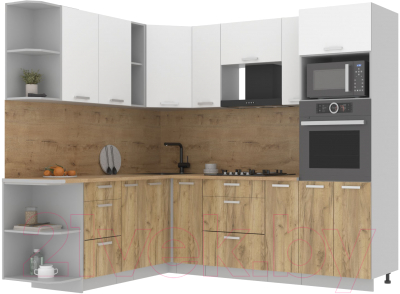 Кухонный гарнитур Интерлиния Мила Лайт 1.88x2.4 левая (белый платинум/дуб золотой/дуб бунратти) - фото