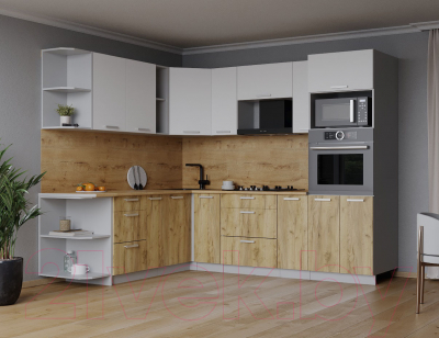 Кухонный гарнитур Интерлиния Мила Лайт 1.88x2.4 левая (белый платинум/дуб золотой/дуб бунратти)