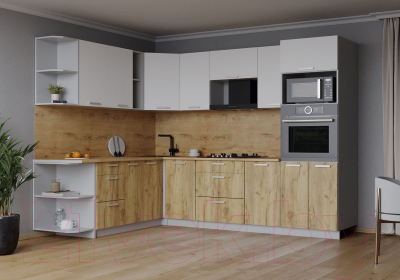 Кухонный гарнитур Интерлиния Мила Лайт 1.88x2.6 левая (белый платинум/дуб золотой/дуб бунратти)