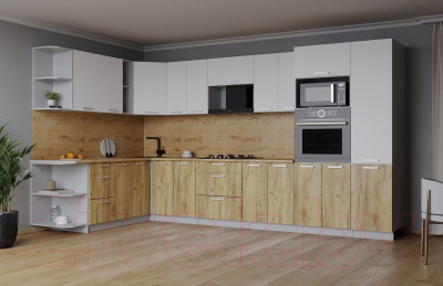 Кухонный гарнитур Интерлиния Мила Лайт 1.88x3.4 левая (белый платинум/дуб золотой/дуб бунратти)