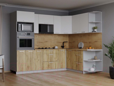 Кухонный гарнитур Интерлиния Мила Лайт 1.68x2.4 правая (белый платинум/дуб золотой/дуб бунратти)