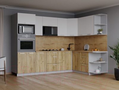 Кухонный гарнитур Интерлиния Мила Лайт 1.68x2.6 правая (белый платинум/дуб золотой/дуб бунратти)