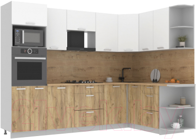 Кухонный гарнитур Интерлиния Мила Лайт 1.68x2.8 правая (белый платинум/дуб золотой/дуб бунратти) - фото