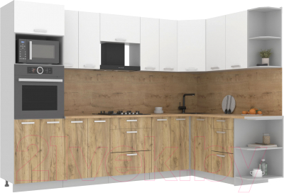 Кухонный гарнитур Интерлиния Мила Лайт 1.68x3.0 правая (белый платинум/дуб золотой/дуб бунратти) - фото