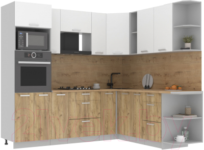 Кухонный гарнитур Интерлиния Мила Лайт 1.88x2.4 правая (белый платинум/дуб золотой/дуб бунратти) - фото