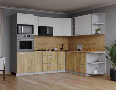 Кухонный гарнитур Интерлиния Мила Лайт 1.88x2.4 правая (белый платинум/дуб золотой/дуб бунратти)