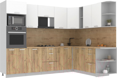 Кухонный гарнитур Интерлиния Мила Лайт 1.88x2.8 правая (белый платинум/дуб золотой/дуб бунратти) - фото