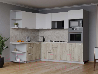 Кухонный гарнитур Интерлиния Мила Лайт 1.68x2.4 левая (белый платинум/дуб серый/малага)