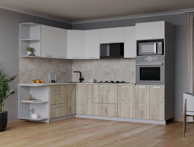 Кухонный гарнитур Интерлиния Мила Лайт 1.68x2.6 левая (белый платинум/дуб серый/малага)