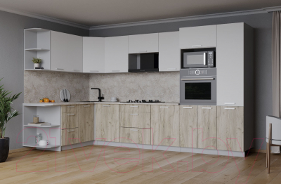 Кухонный гарнитур Интерлиния Мила Лайт 1.68x3.2 левая (белый платинум/дуб серый/малага)