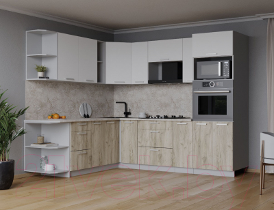 Кухонный гарнитур Интерлиния Мила Лайт 1.88x2.4 левая (белый платинум/дуб серый/малага)