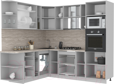 Кухонный гарнитур Интерлиния Мила Лайт 1.88x2.4 левая (белый платинум/дуб серый/малага)