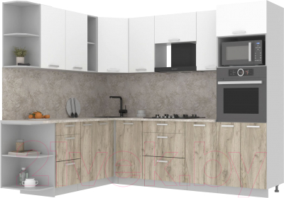 Кухонный гарнитур Интерлиния Мила Лайт 1.88x2.6 левая (белый платинум/дуб серый/малага) - фото