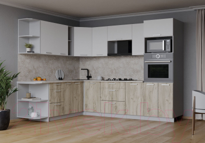 Кухонный гарнитур Интерлиния Мила Лайт 1.88x2.6 левая (белый платинум/дуб серый/малага)