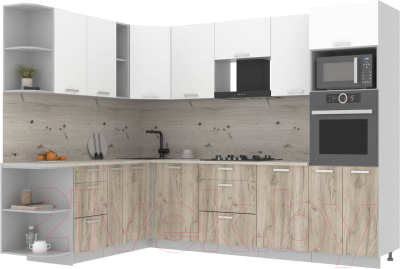 Кухонный гарнитур Интерлиния Мила Лайт 1.88x2.8 левая (белый платинум/дуб серый/малага) - фото
