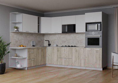 Кухонный гарнитур Интерлиния Мила Лайт 1.88x2.8 левая (белый платинум/дуб серый/малага)