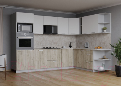 Кухонный гарнитур Интерлиния Мила Лайт 1.88x3.0 левая (белый платинум/дуб серый/малага)